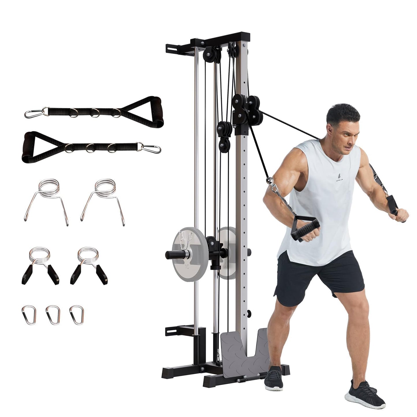 GarveeLife Wall Mount Cable Machine, LAT Pulldown Machines with 19 Positions Dual Pulley System, Cable Crossover Machine with Footplate, Weight Workout Equipment Home Gym Station