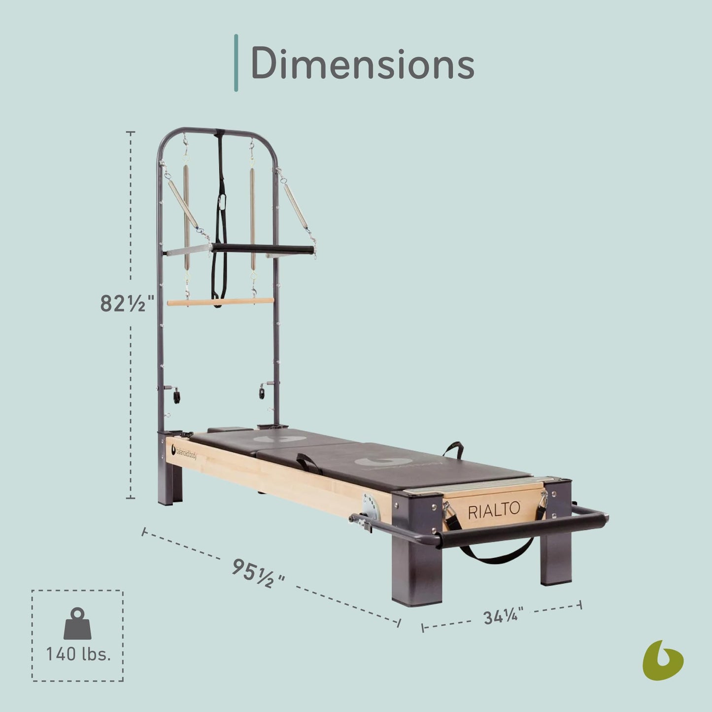 Balanced Body Rialto Pilates Reformer with Tower and Mat Conversion, Pilates Exercise Equipment, Workout Equipment for Home or Studio, Black Upholstery