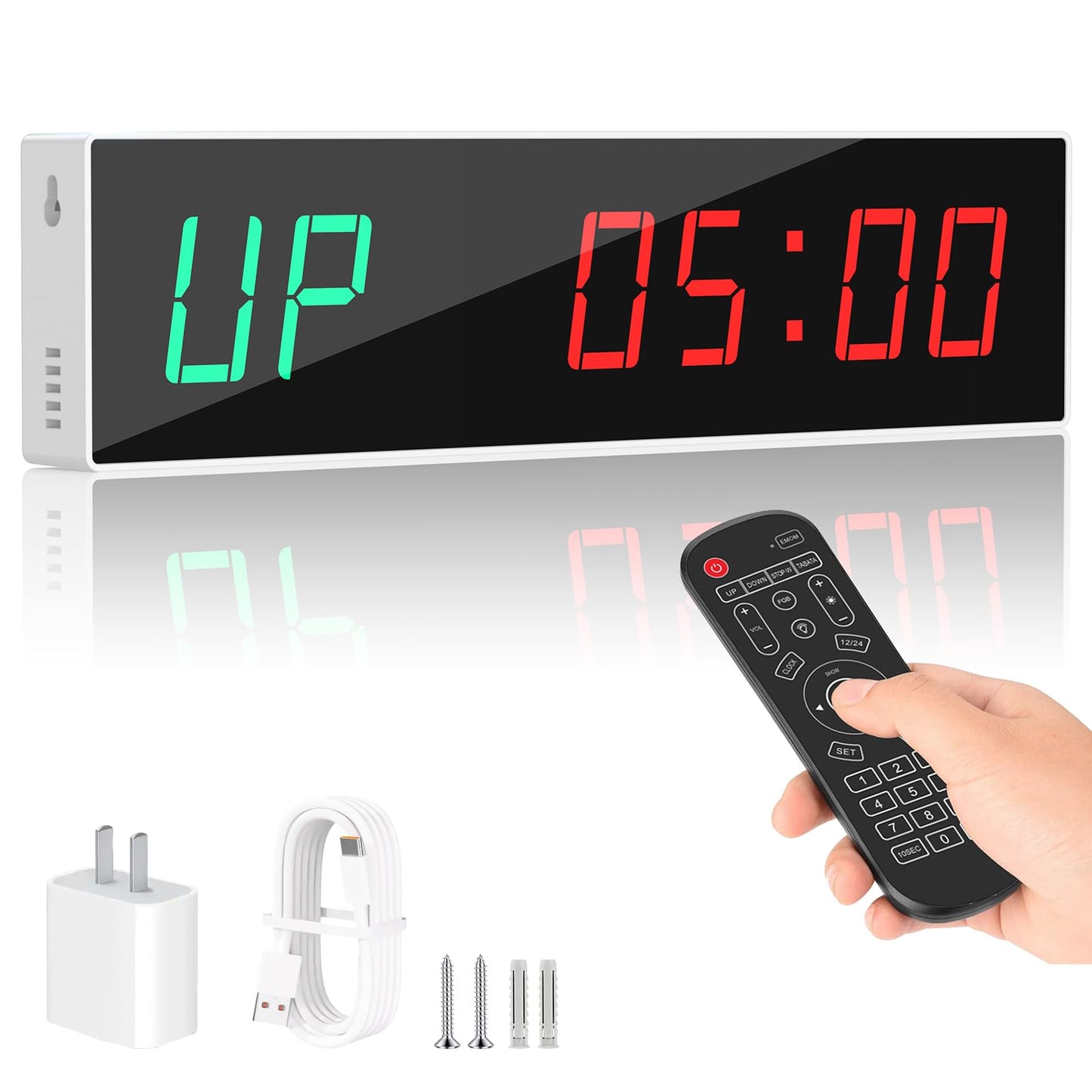 Dienmern Large Digital Gym Timer – Remote Control Gym Clock Wall with 9 Custom Modes Countdown/UP/Stopwatch/Interval, Workout Timer for Home Gym/Garage/Boxing/Outdoor Sport