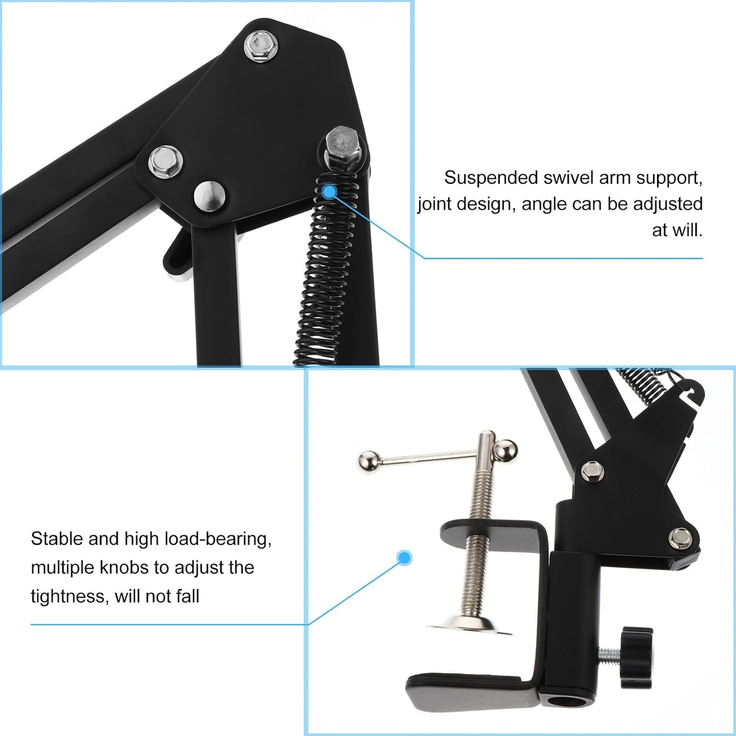 Cabilock 1/4 Inch Metal Webcam Clamp Stand with Adjustable Scissor Arm, Desktop Camera Holder with Screw, Black