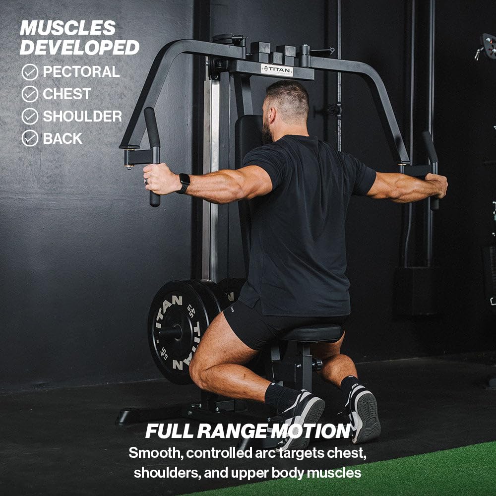 Titan Fitness Plate-Loaded PEC Fly and Reverse Delt Machine, Rated 300 LB, Upper Body Specialty Machine, Chest, Back, and Shoulder Training