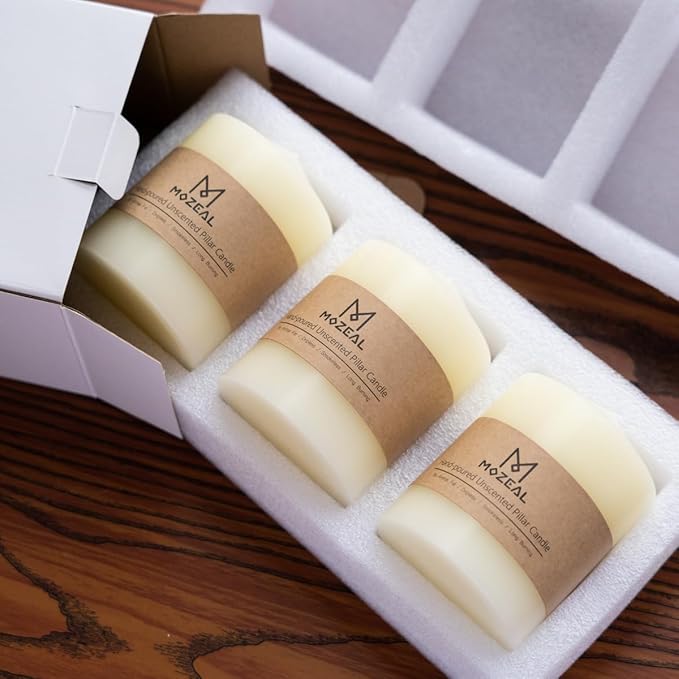MOZEAL 3" x 8" Hand-Poured Unscented Candles,Large Red Pillar Candles Set of 2,No Drip,Approx 120 Hours Long Burning,Wedding,Dinner,Christmas and Home Decor（3 Inch Diameter 8 Inch Height）