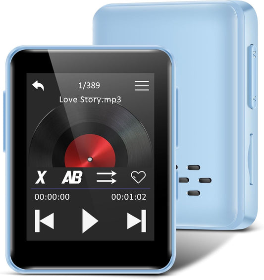 VANSING 32GB MP3 1.8 inch MP3 512GB(Blue) Player for Kids, Portable Small Music Bluetooth Player with Speaker, FM