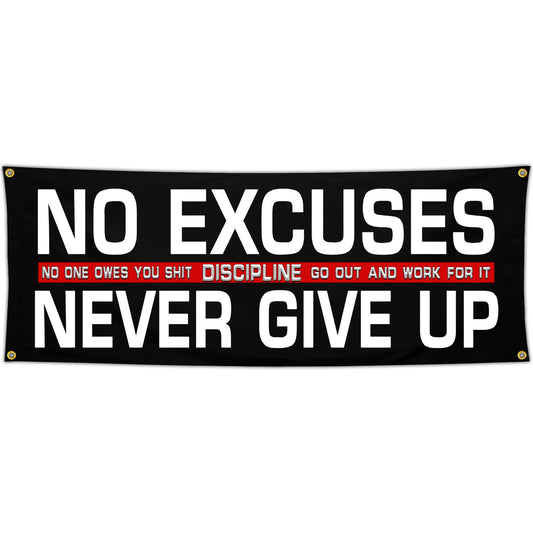 Bomtas Motivational Gym Posters Banners Flags for Home Gym Room Guys Office Bedroom No Excuses Never Give Up Inspirational Flag Banner 24x72 Inch Motivation Wall Art Decor