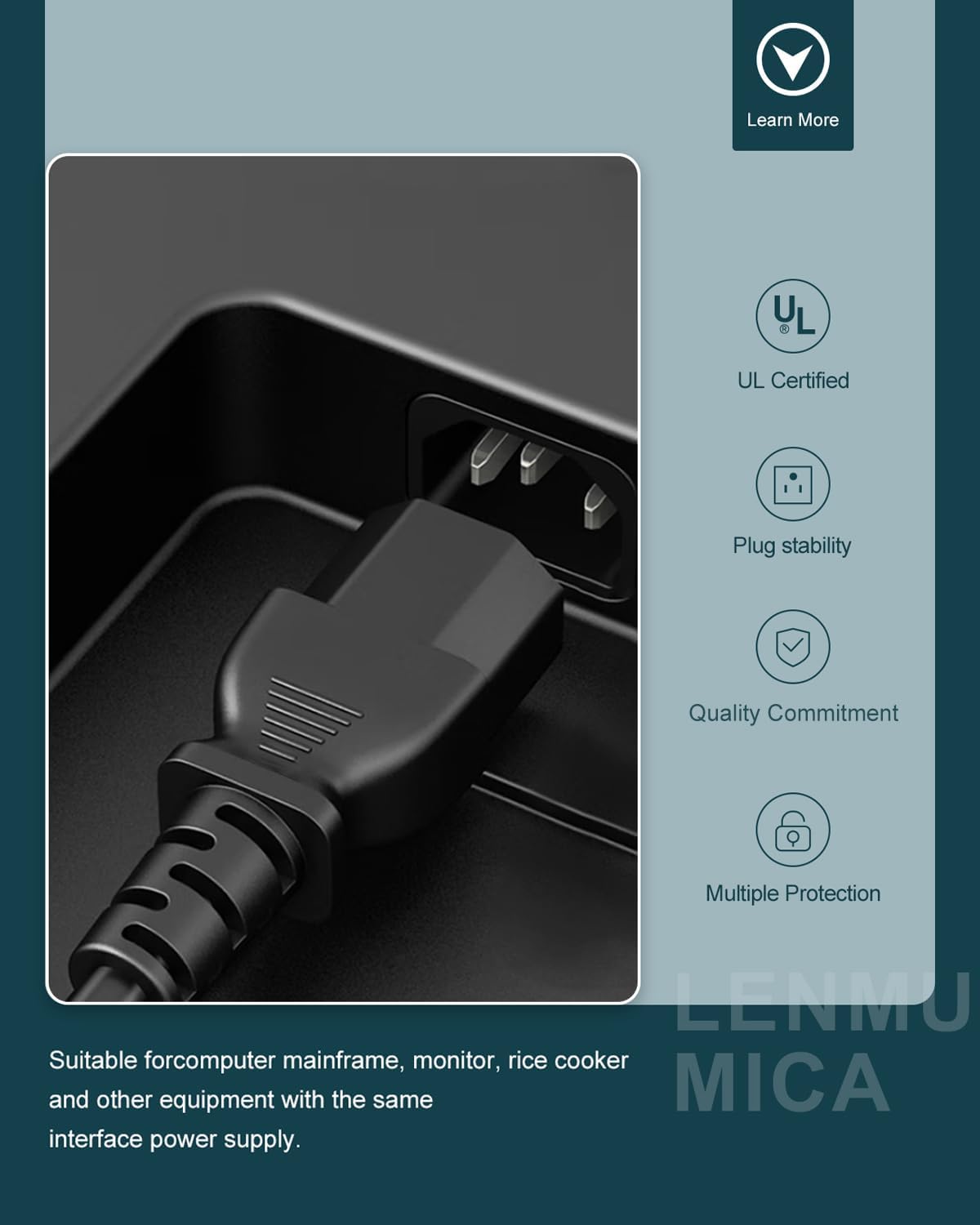 Lenmu Mica 18AWG 3-Prong 3 Amplifier Power Cord Compatible with ION Pathfinder, ION Block Rocker, ION Tailgater