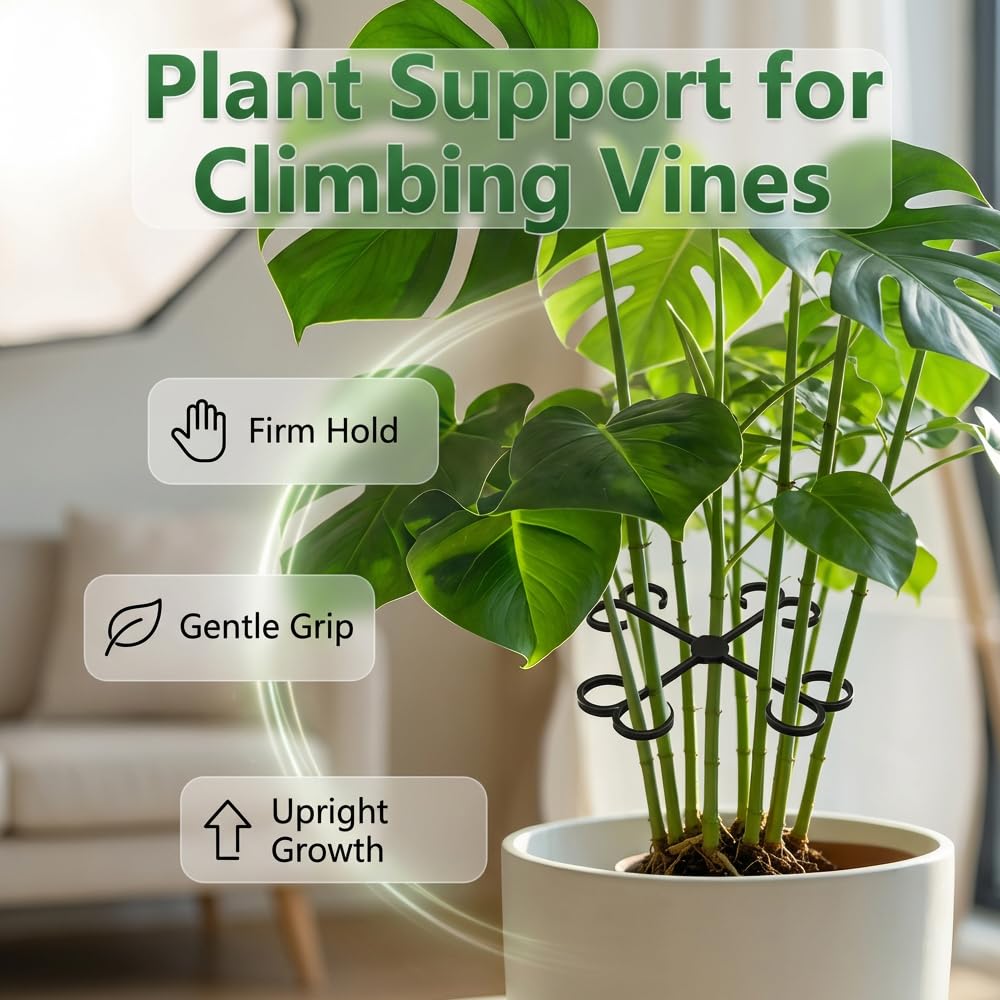 Monstera Plant Support, 2026 New Plant Stem Support for Climbing Plants, Plant Supports for Indoor Plants, Durable Garden Accessory for Home Growers (Black, 5.31in + 4.53in + 3.03in + 2.28in)