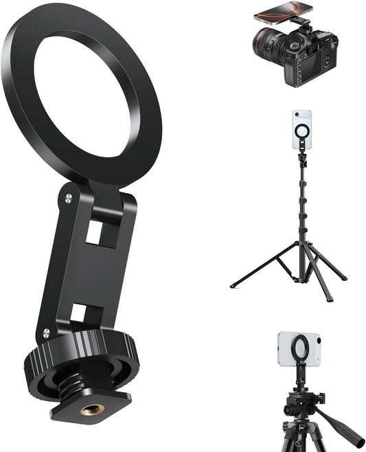 1/4 17 16 15 14 13 elitehood Magsafe Tripod Mount Adapter with Screw & Hot Shoe, Lightweight Compact Cell Phone Tripod