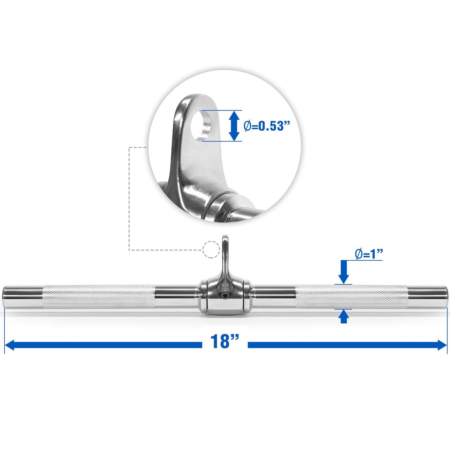 Yes4All Revolving Straight Bar with Non-Slip Handle – Rotating Straight Bar Cable Attachment – Lat Pull Down Bar – Support up to 880 lbs (Chrome)
