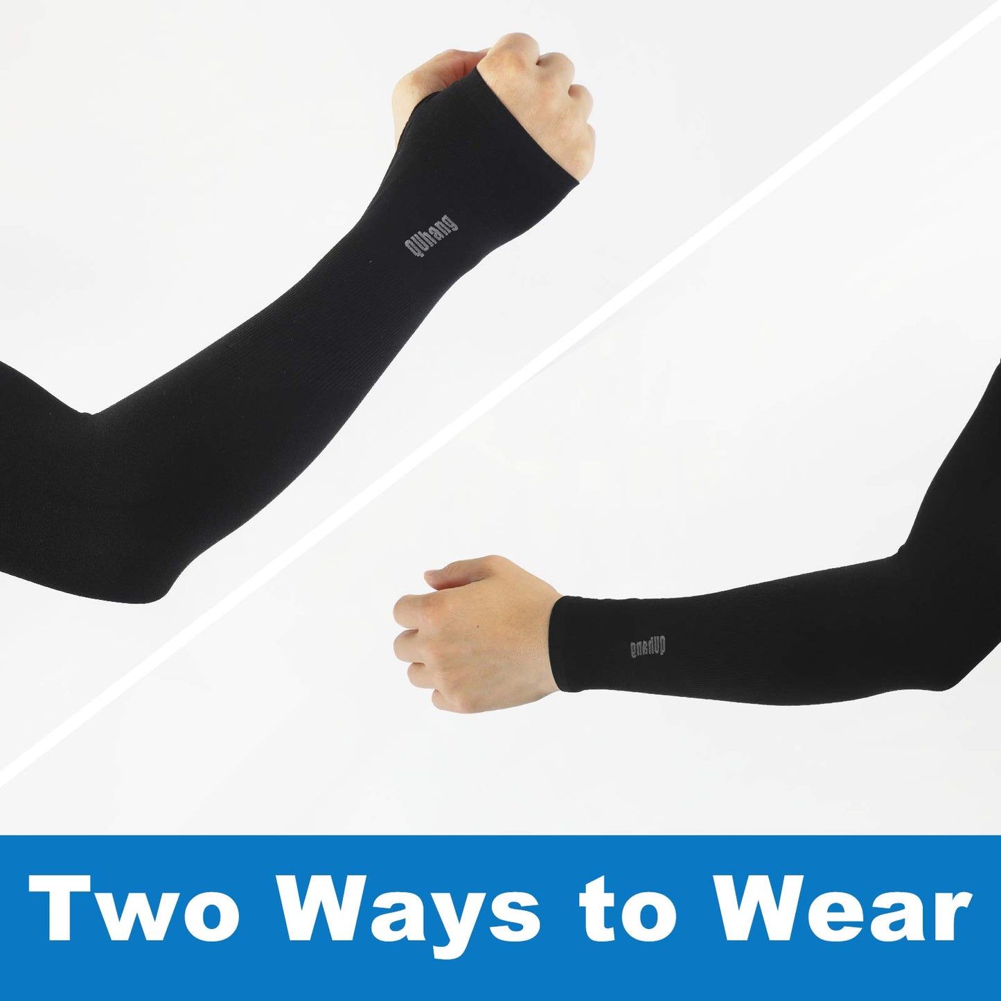 QUhang 6 Pairs Arm Compression Sleeves for Women Men Outdoor UPF50 UV Protection Sun Sleeves Cooling Tattoo Black Sleeve with Thumb Hole