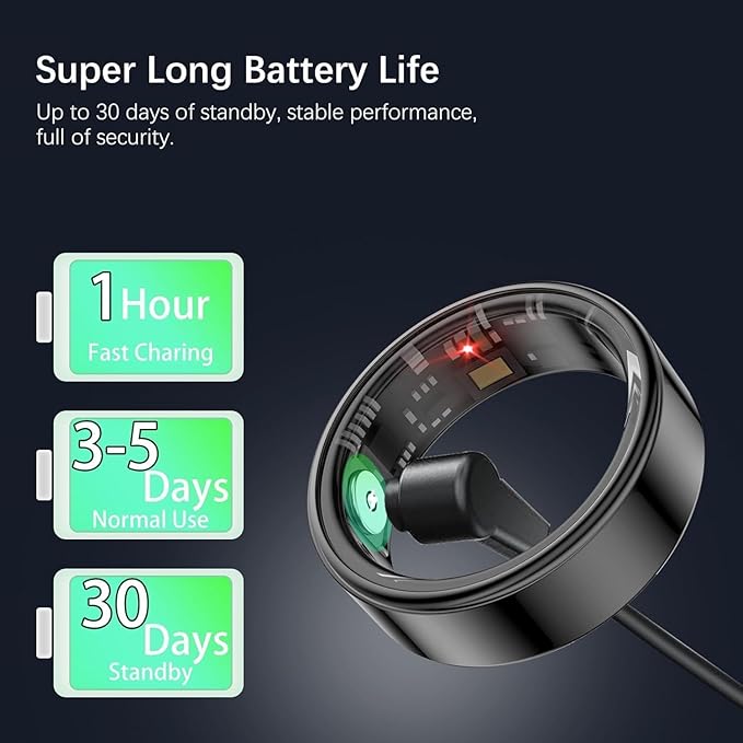 Smart Health Rings for Women Men, Fitness Tracker with Heart Rate, Blood Oxygen, HRV, Sleep Tracker, Step Tracker, No Subscription Fee, IP68 Waterproof Smart Ring for iphone & Android (Black 8#)