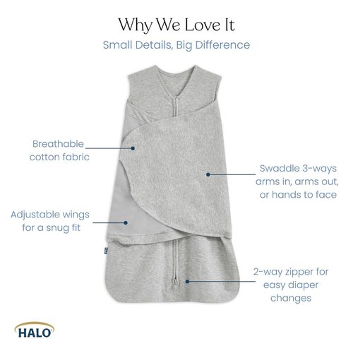 HALO 100% Cotton Sleepsack Swaddle - 3-Way Adjustable Wearable Blanket, Soft Pink, Small (3-6 Months)