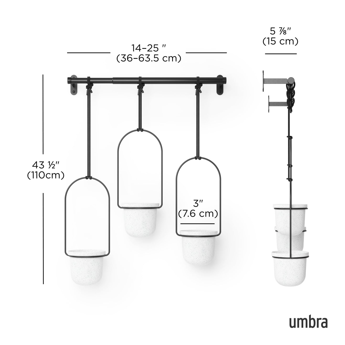 Umbra Triflora Hanging Planter for Window, Indoor Herb Garden, Set of 3, White/Black
