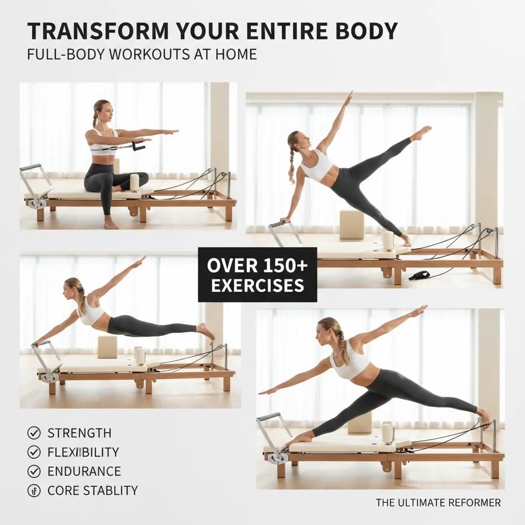 Pro Foldable Pilates Reformer for Home, 88" with Jumpboard - Dual Resistance System (Springs + Latex Bands) - Space-Saving Home Gym Equipment for Full Body Workout