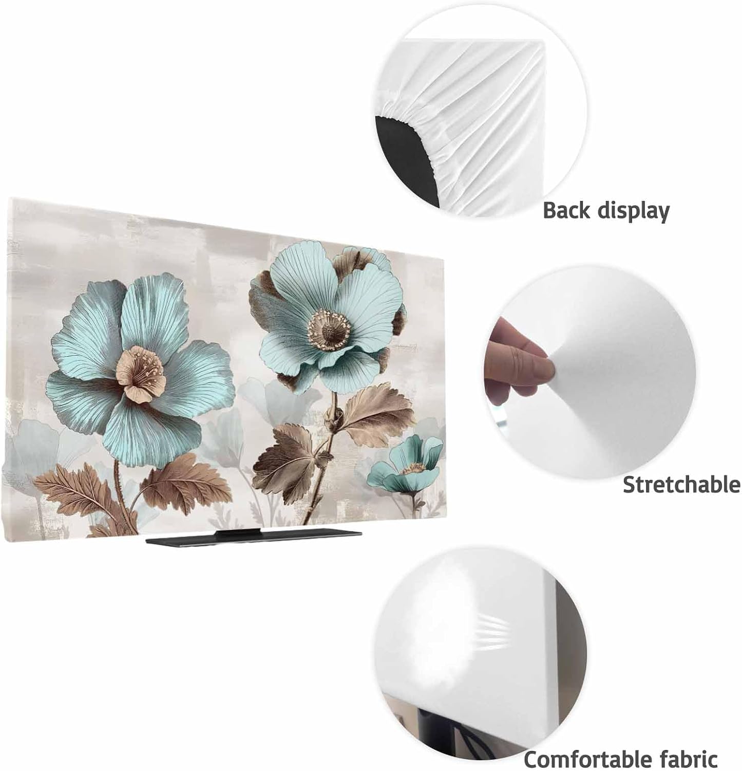 Yukro 85 Inch, 74"x42" Blue Broccoli Indoor TV Dust Cover, Farmhouse Rustic Floral Retro Brown Botanical Elastic TV