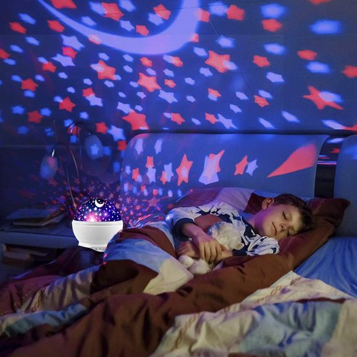 MOKOQI Star Projector Night Lights for Kids, Fun Gifts for 1-4-6-14 Year Old Girl and Boy, Projection Lamp for Kids Bedroom Ceiling, Stars and Moon for Child Asleep Peacefully (White)