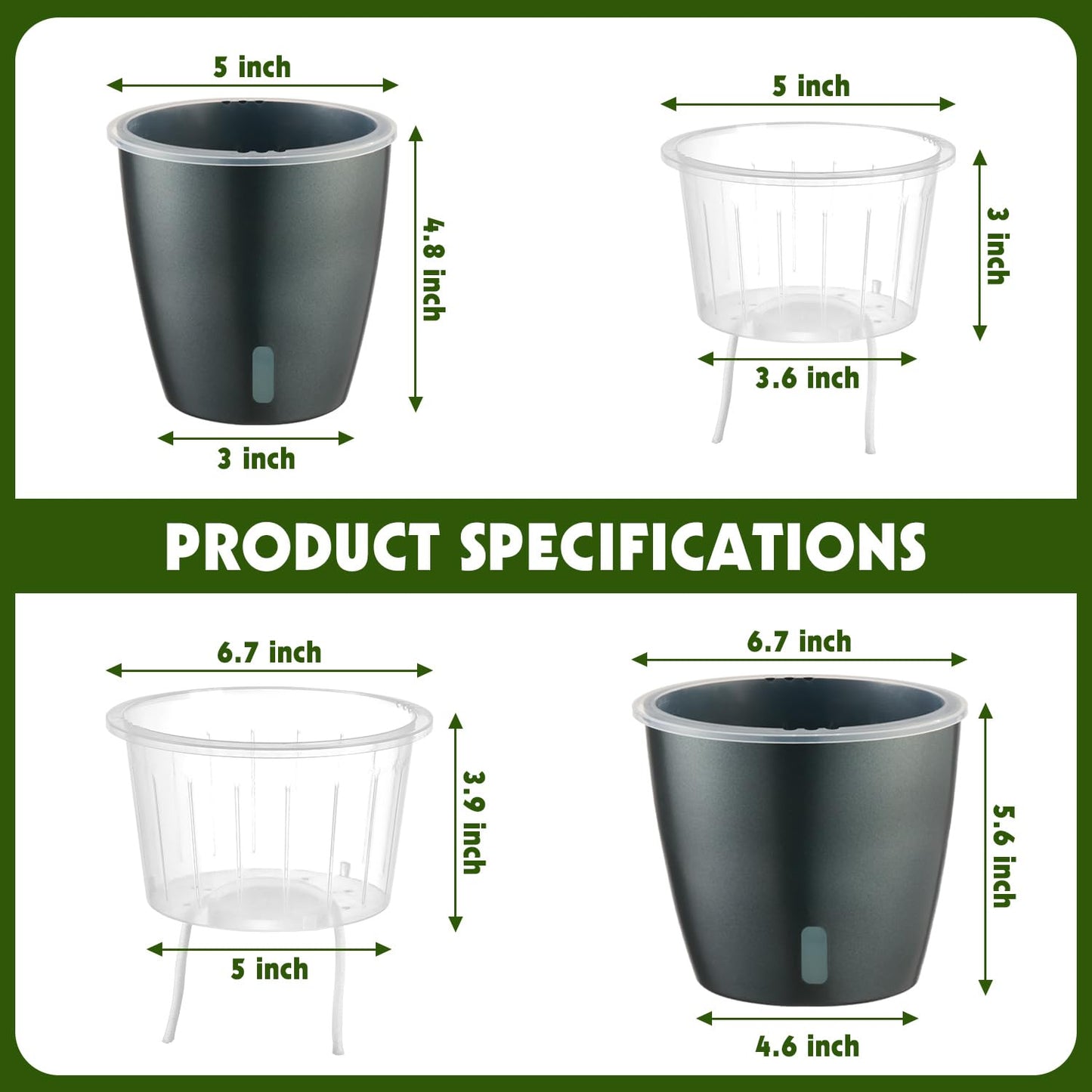 KvyusFlourish Self Watering Pots for Indoor Plants, 6-Pack 5'' Self Watering Planter with Drainage Holes, Small African Violet Pots with Water Indicator, Clear Wick Orchid Pot, Grey Gold