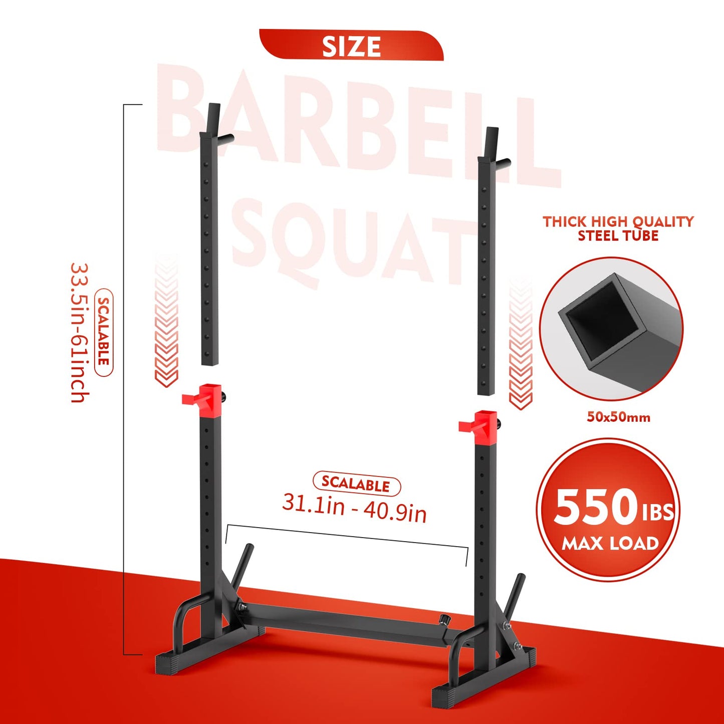 FONBEAR Adjustable Squat Rack, Barbell Rack, Bench Press 550 LBS Max Load Multi-Function Home Gym Weight Lifting Dumbbell Racks Stands - Great for Beginners and Professional Use