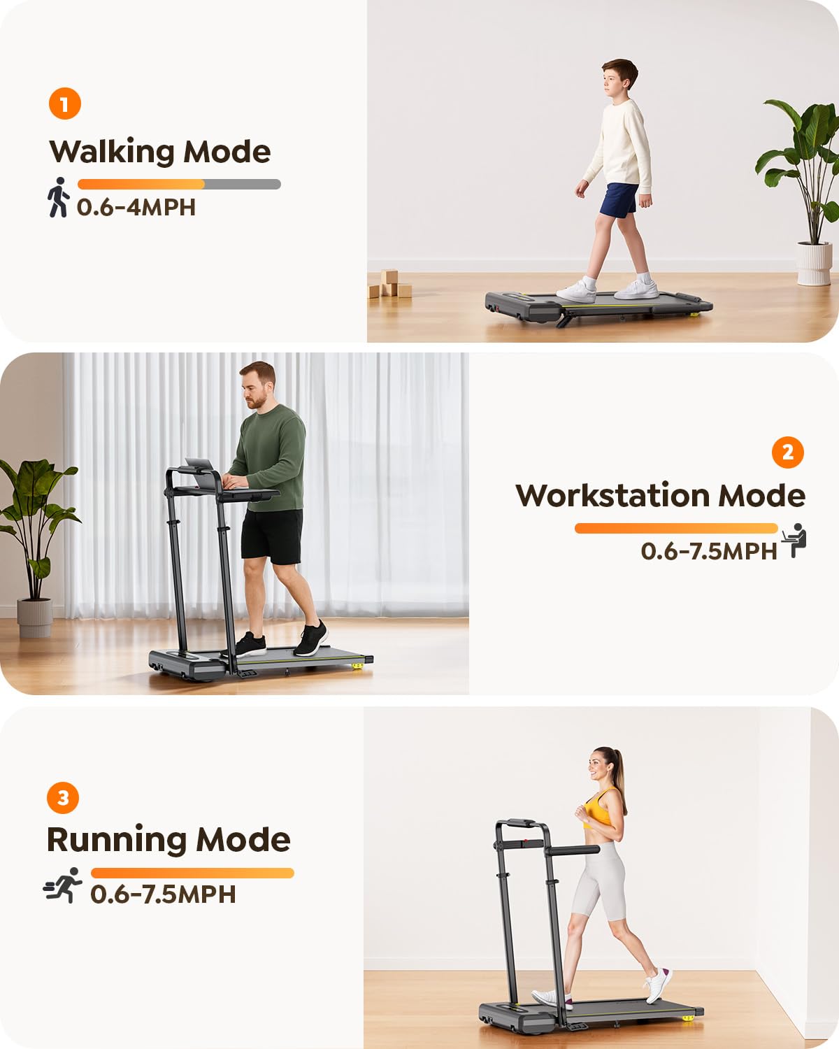 Acezoe 3 in 1 Under Desk Treadmill with Incline, Walking Pad with Removable Desk Workstation, Adjustable Height for Different Need, 300lbs Capacity, Foldable Compact for Home Small Office,Yellow