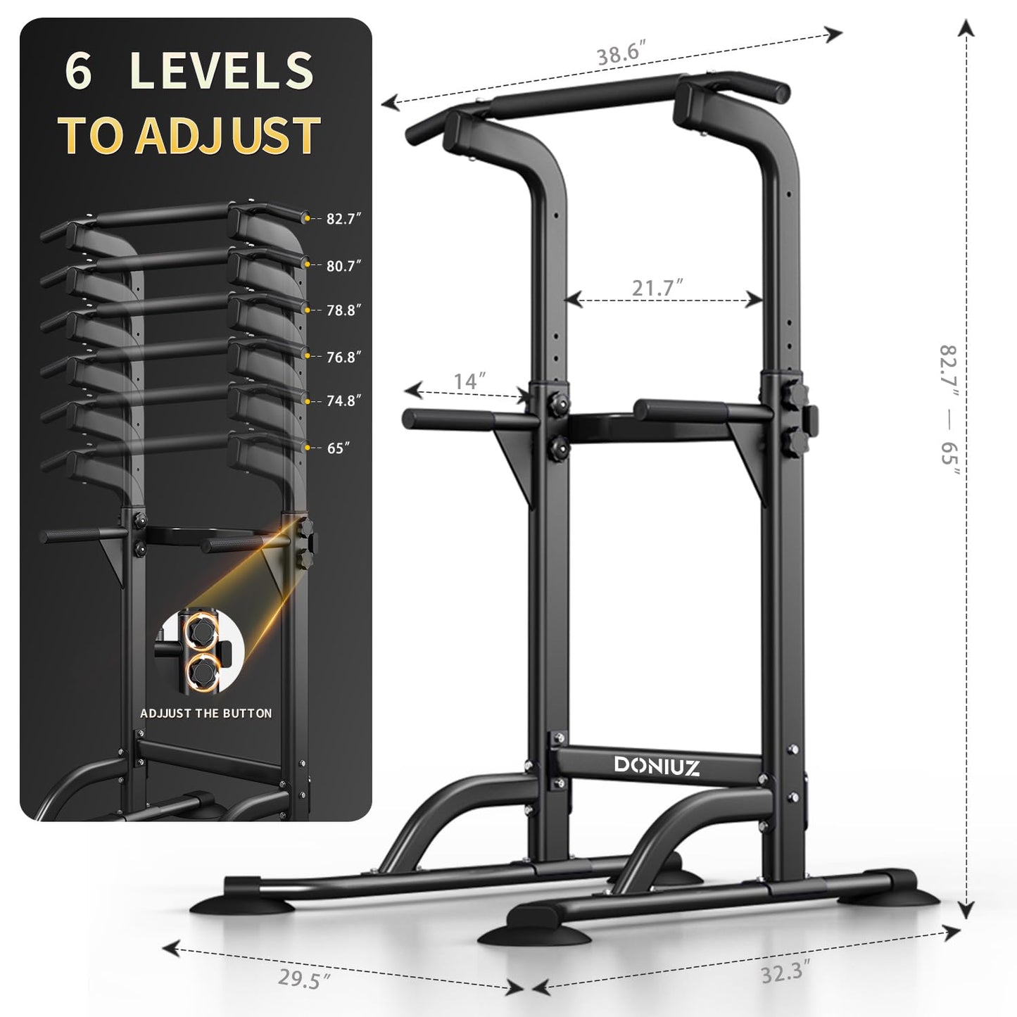 DONIUZ Power Tower Pull Up Bar and Dip Station, Multi-Function Home Gym, Strength Training Fitness Equipment, Height Adjustable(BLACK)
