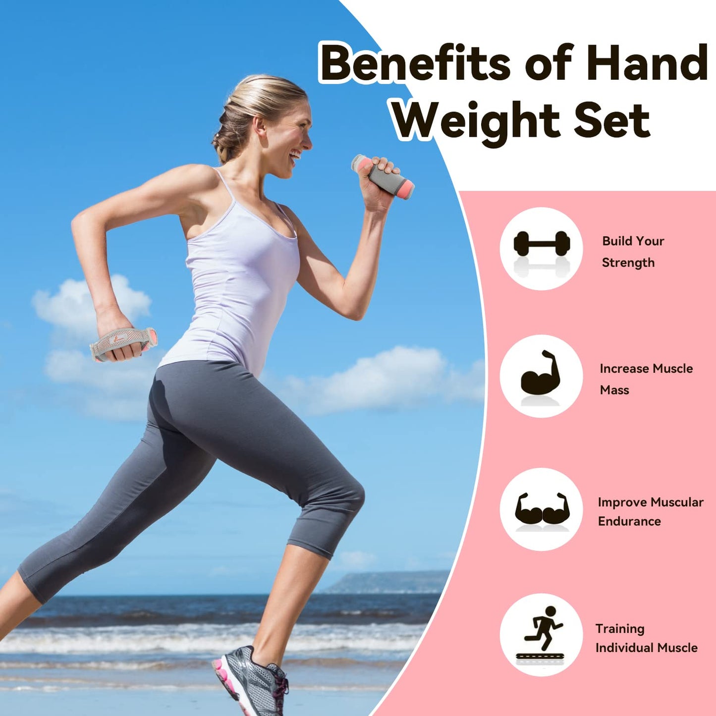 Sportneer Hand Weights for Women, Walking Weights Set 6pcs (1lb, 2lb, 3lb Each) Soft Dumbbells with Hand Strap for Home Workout, Running, Physical Therapy, Aerobics