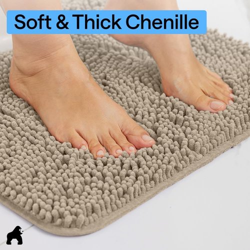 GORILLA GRIP Bath Rug Mat - Soft, Absorbent Chenille | Quick-Dry Microfiber, 30x20, Gray Beige