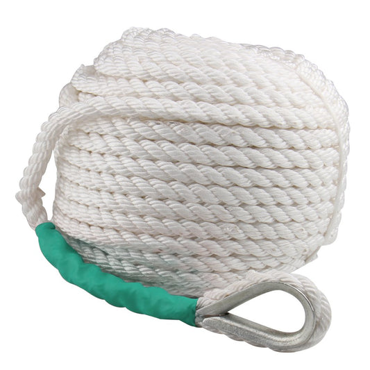 Boat Anchor Rope 200 ft x 1/2 inch Polypropylene Rope 3 Strand Twisted Anchor Line for Sailboat Sled Line Mooring with Thimble 5850LB Breaking Strain