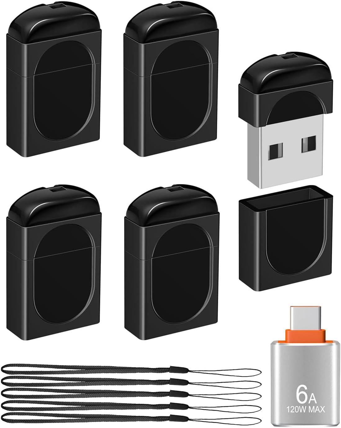 EASTBULL 8GB 5 Pack USB2.0 FAT32 8 5 Pack 1 Small Flash Drives Mini USB Drive with a USB-C Adapter, Mini Thumb Drive GB