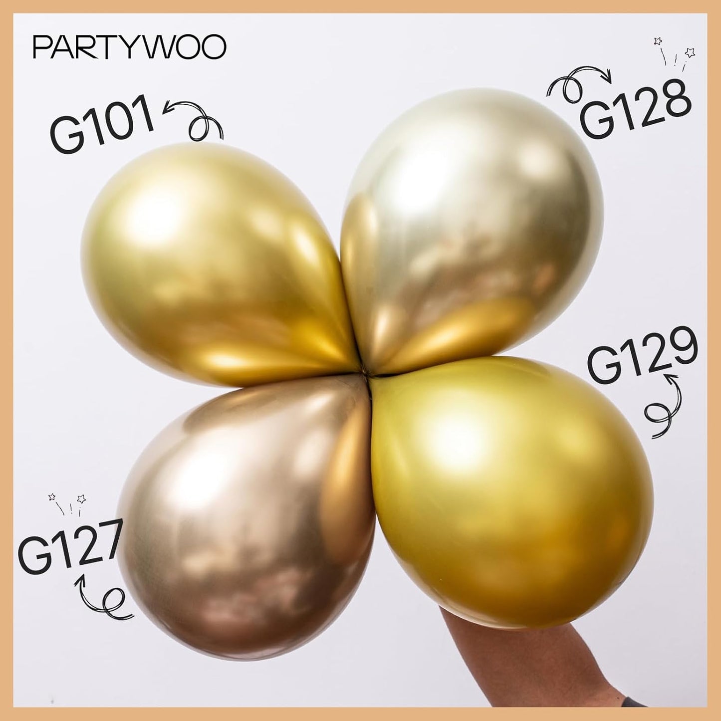 PartyWoo Metallic Gold Balloon Arch Kit - 154pcs Chrome Balloons in 5-18 Inch Sizes for Celebrations