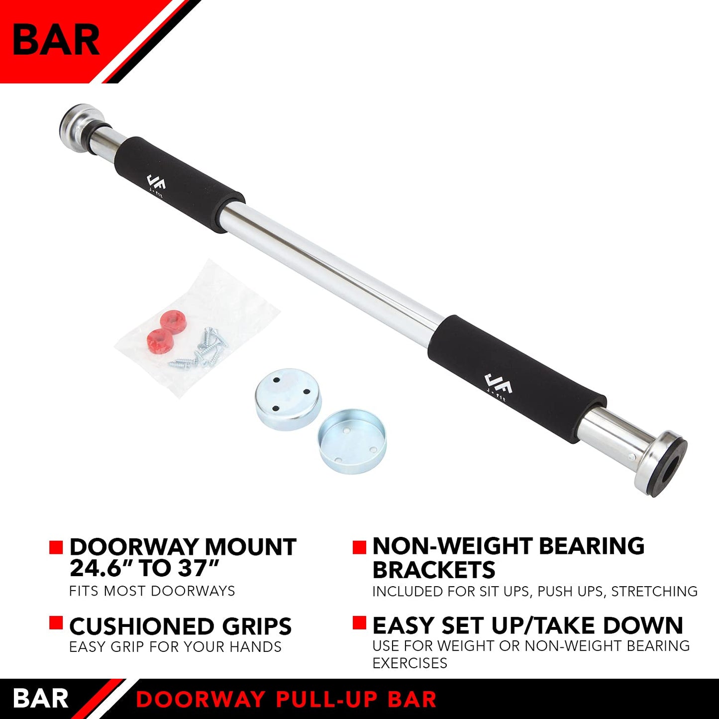 JFIT Deluxe Multi Exercise Doorway Pull-Up Bar with Comfort Grips, 40-Inch