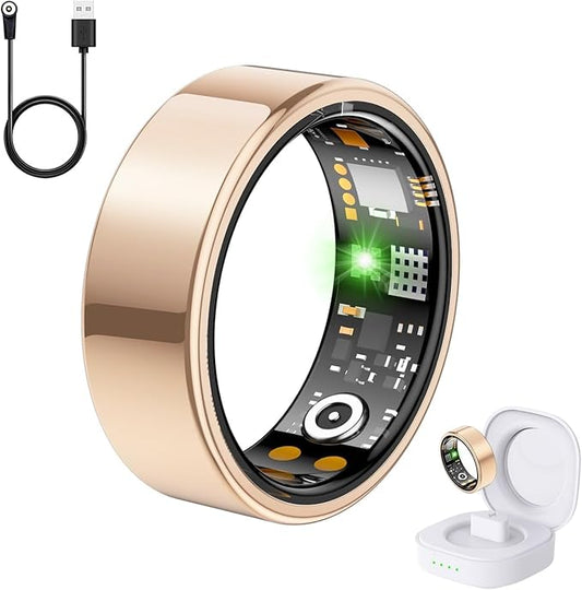 Health Tracker Ring, Smart Health Ring forWomen len with Heart Rate, Blood Oxygen,Sleep Monitor, Steps,Calories, No SubscriptionFee,lP68 Waterproof Smart Ring for iPhone &Android (Rose Gold,10#)