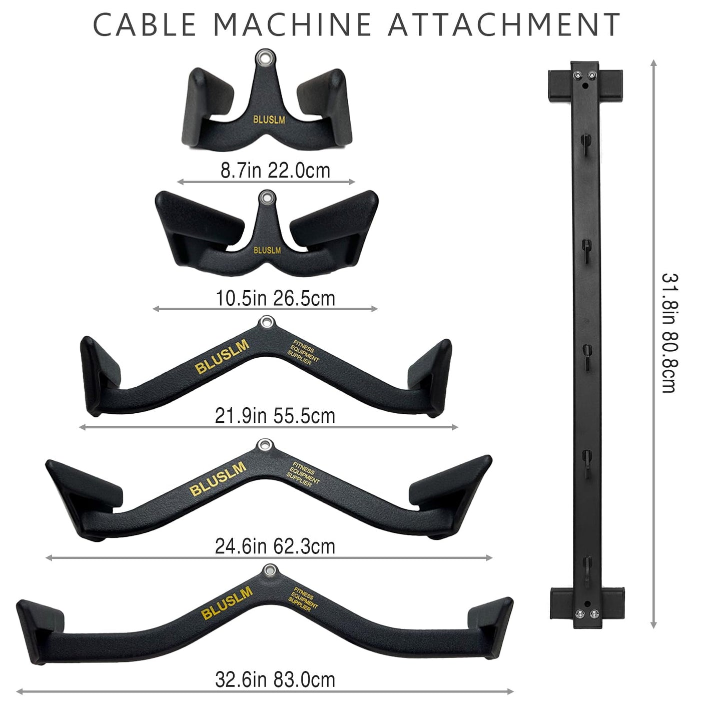 BLUSLM Lat Pull Down Bar T bar Row Attachment，V Bar Tricep Lat Pulldown Attachments, Back Strength Training Bar for Home Gym Exercise Cable Machine Attachments (Black 07)