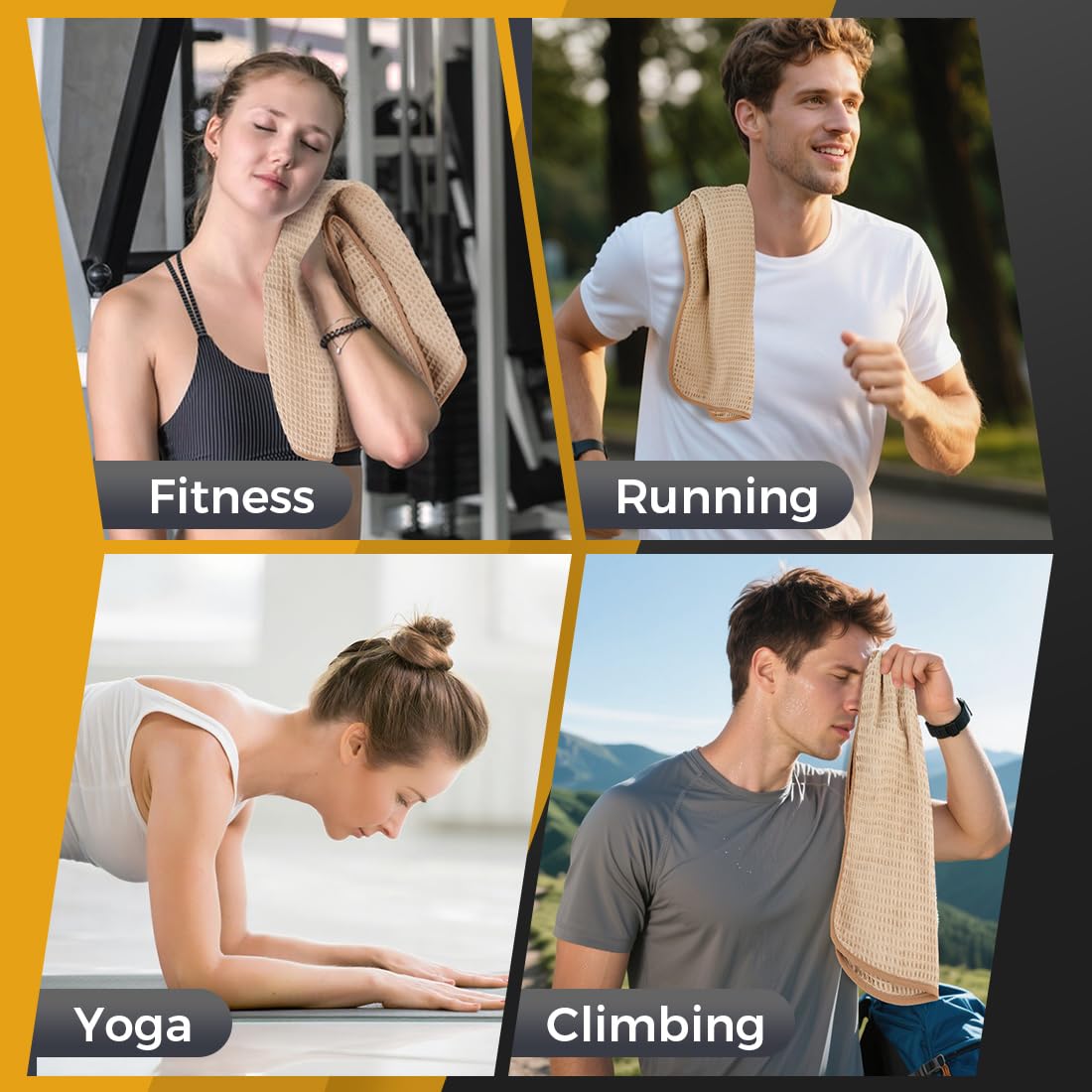 HOMEXCEL 4 Pack Gym Towels, Microfiber Yoga Towels for Bathroom, Ultra Soft, Highly Absorbent and Quick Dry Towel for Gym, Shower, Fitness, Spa 15 x 25 Inch