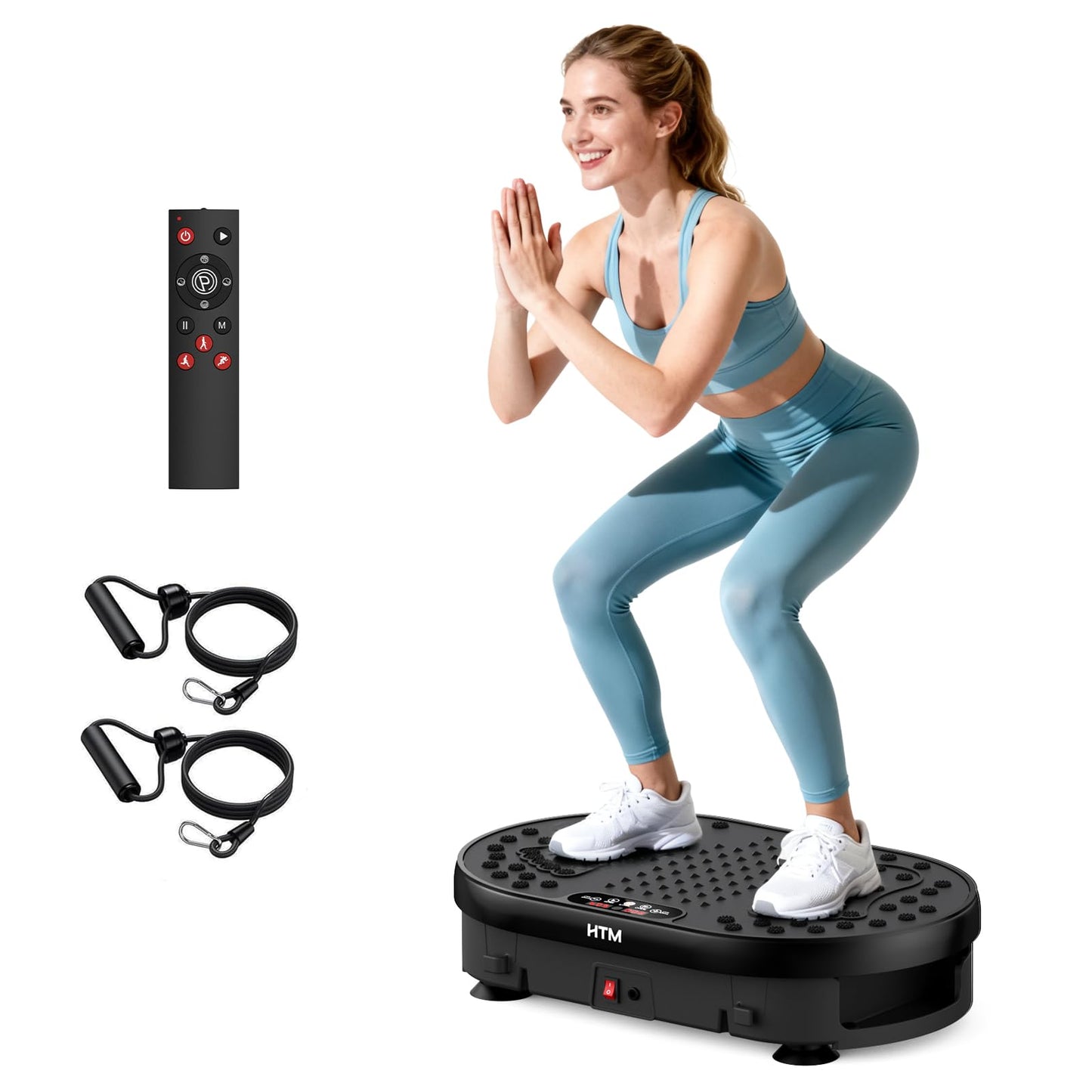 HTM Vibration Plate Exercise Machine, 9 Modes & 120 Speeds, Body Shake Plate with Resistance Bands Slot & Remote Control, 300 Lbs Capacity Shake Board for Weight Loss Fat Burner Home Fitness Workout