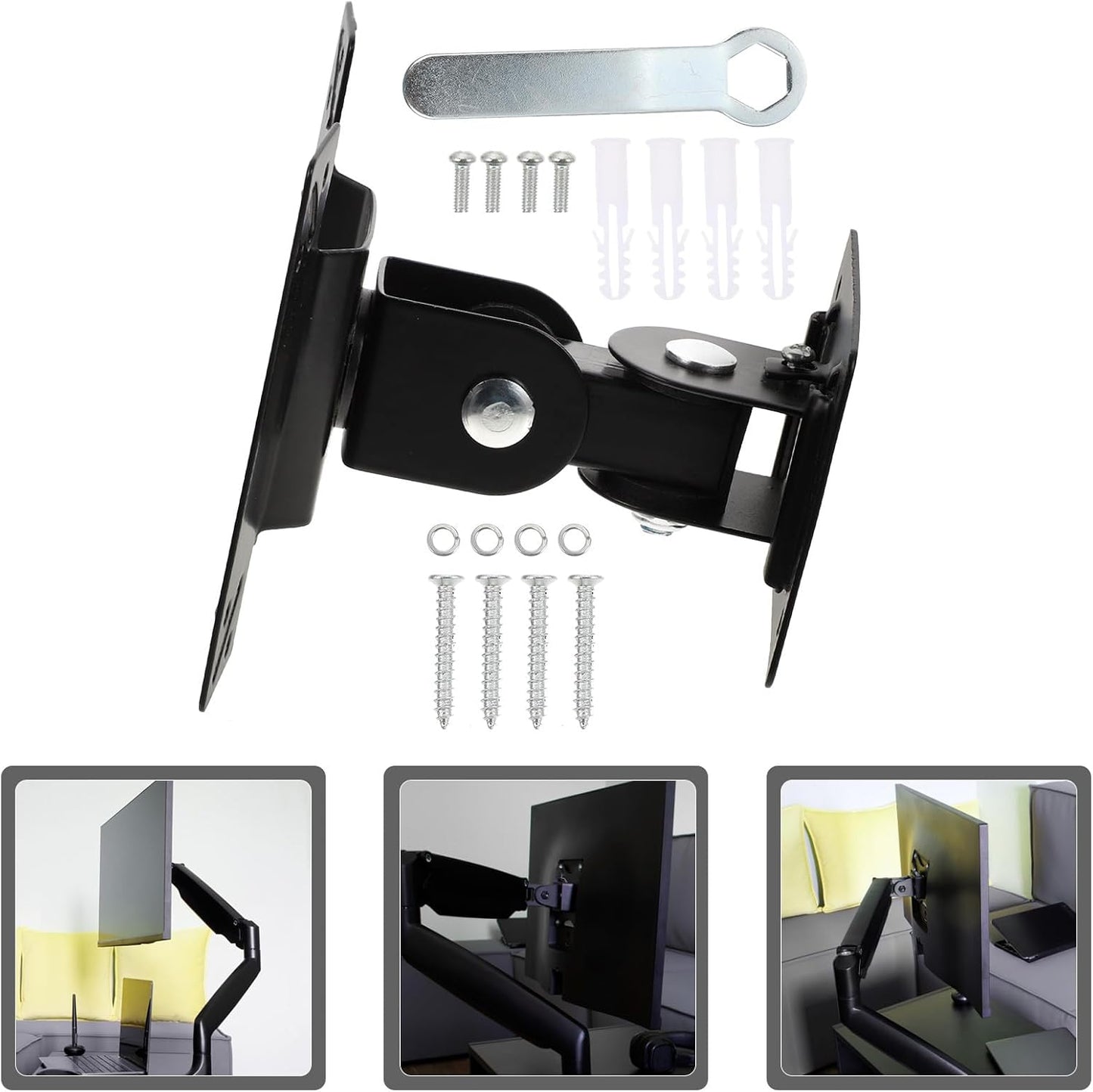 jojofuny 14-27 Inch Wall Mounted Monitor Mount Bracket Metal Rotation Swivel LCD Tv Stand for Home Office Flat Screen