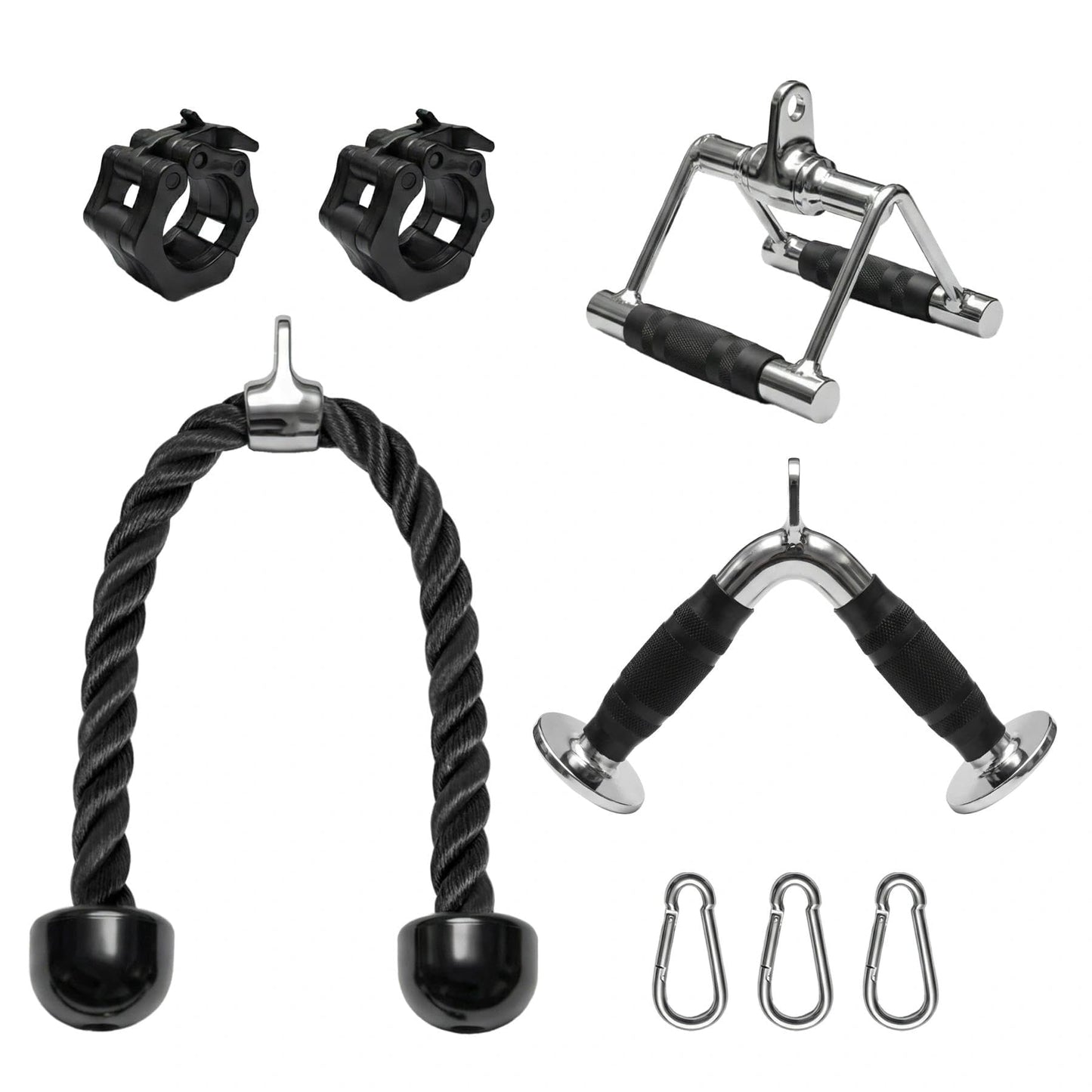 Eryntix Heavy-Duty Cable Machine Attachments, LAT Pulldown Kit with V-Bar, Tricep Rope, Double D Handle, Barbell Collar, 360° Swivel Hooks, Alloy Steel Home Gym Full Body Workout