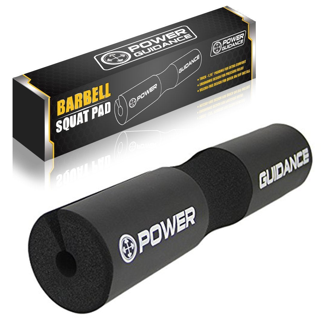 POWER GUIDANCE Barbell Squat Pad - Neck & Shoulder Protective Pad - Great for Squats, Lunges, Hip Thrusts, Weight Lifting & More - Fit Standard and Olympic Bars Perfectly,Black