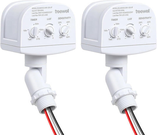 treewell 2 Pack 240-Degree LUX(5-300) 60 3 Replacement Motion Sensor, Adjustable & Time & Detection Sensitivity Up