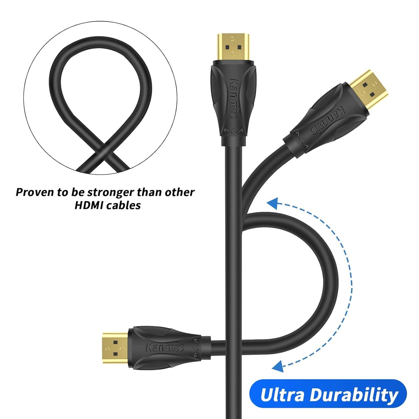 kanmis 4K 25ft, 2.0 &4K@60Hz 2K 1080P, PS3 PS4 HDMI Cable High Speed Hdmi Cables Ultra High Speed Gold Plated