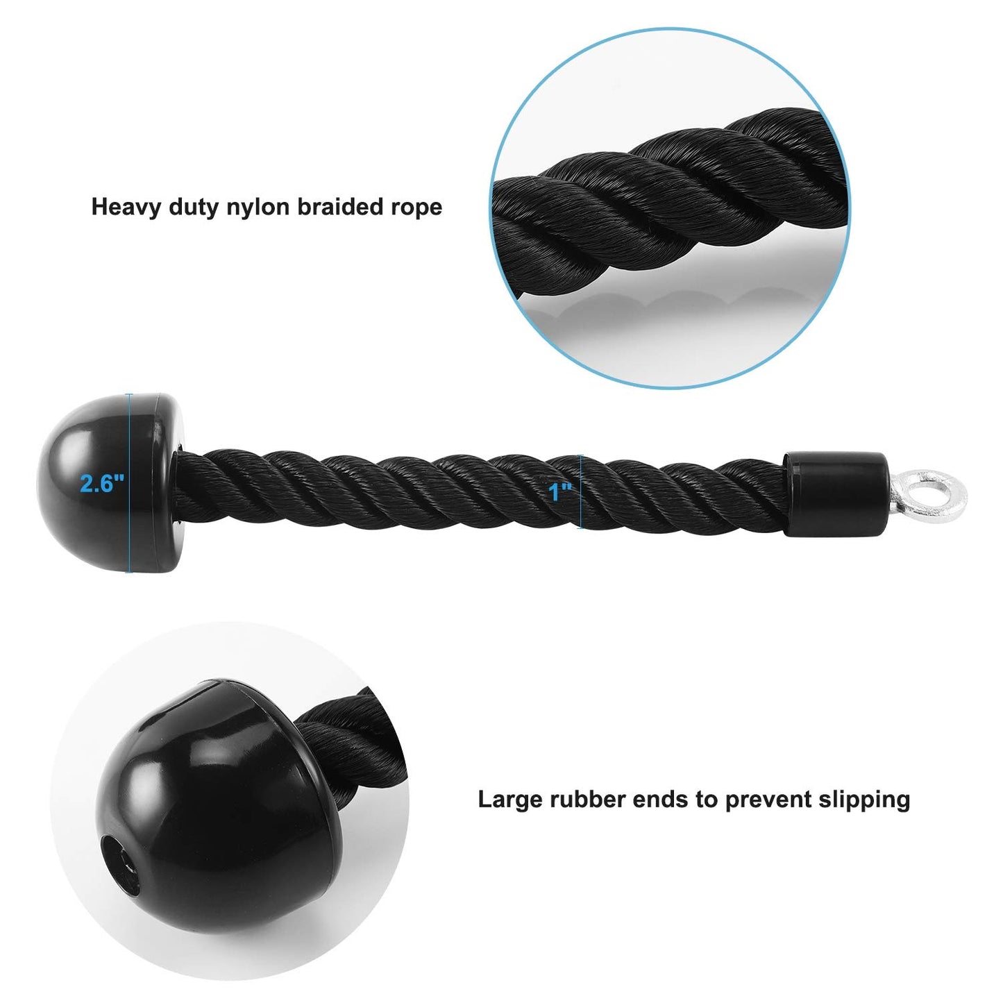 HYVAWO Pull Down Rope Single Grip Tricep Bicep Exercise Attachment for Cable Machines Gym Pulley Workout (Black 1 Pack)