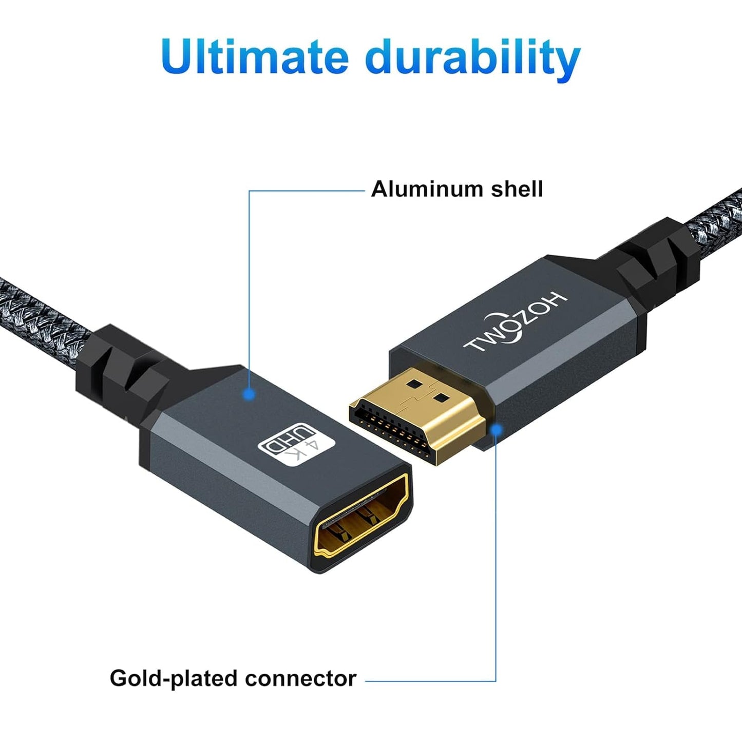 Twozoh 15FT, 2.0 4K@60Hz 3D HDMI Extension Cable HDMI Male to Female HDMI Cord, HDMI Cable Adapter Support HDR