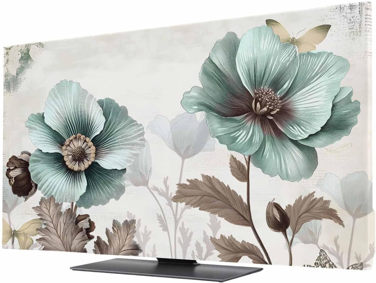 Yukro 32 Inch, 28"x16" Teal Broccoli Indoor TV Dust Cover, Rustic Farmhouse Flower Leaf Victorian Style Elastic TV