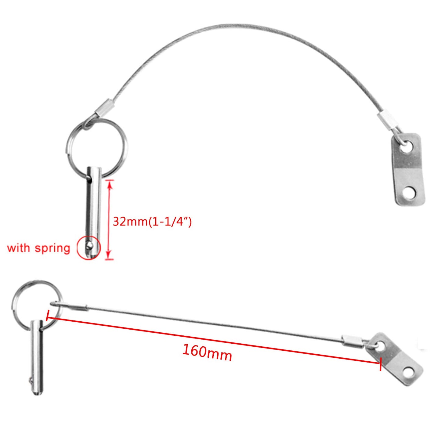 4PIECES of Marine Grade Hardware, Bimini Top Pin, Quick Release Pin 1/4" Diameter w/Lanyard Prevents Loss, All 316 Stainless Steel with Free Screws