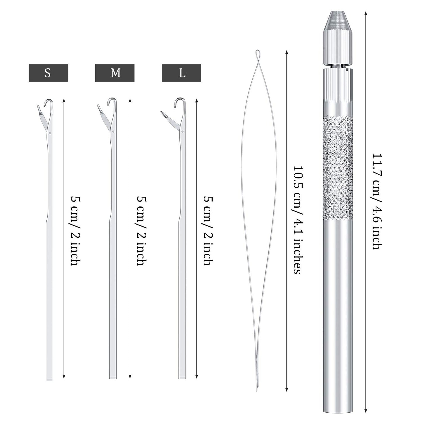 2 Sets 4-in-1 Hair Extension Tools, Includes Loop Needle Threader, Knitting Needles and Holder for Beads Dreadlock Wig Hair Extensions Lace Wig Making, Loop Tools and Hooks