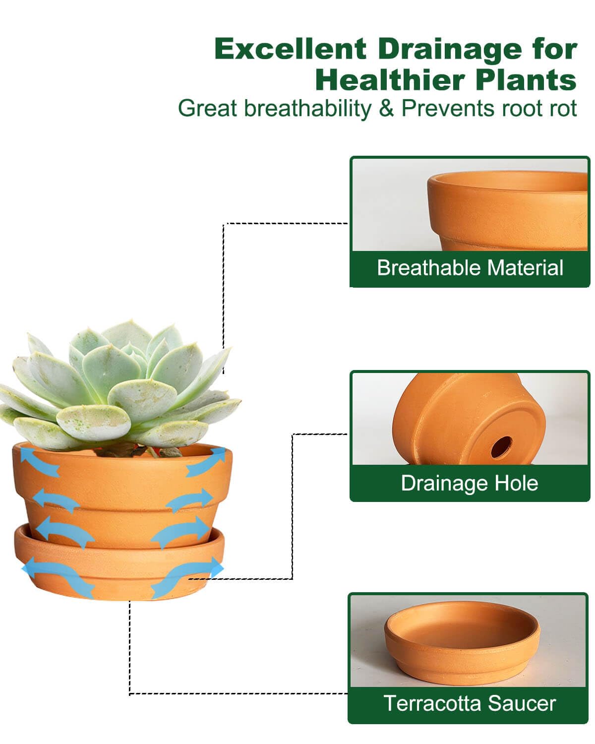 4.5 Inch Shallow Terracotta Plant Pots - 6 Pack Small Clay Flowerpot with Drainage Hole, Terra Cotta Succulent Pot for Indoor Outdoor Plants