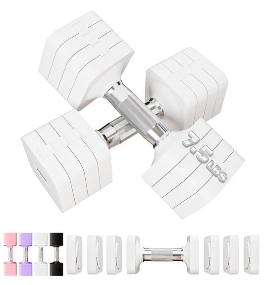 15LBS Adjustable Dumbbells Sets, 4 in 1 Free Weight Dumbbell Sets for Women Men Hand Weight Set Adjust Dumbbells Weights Set for Home Gym Exercise Workout Strength Training Equipments, White
