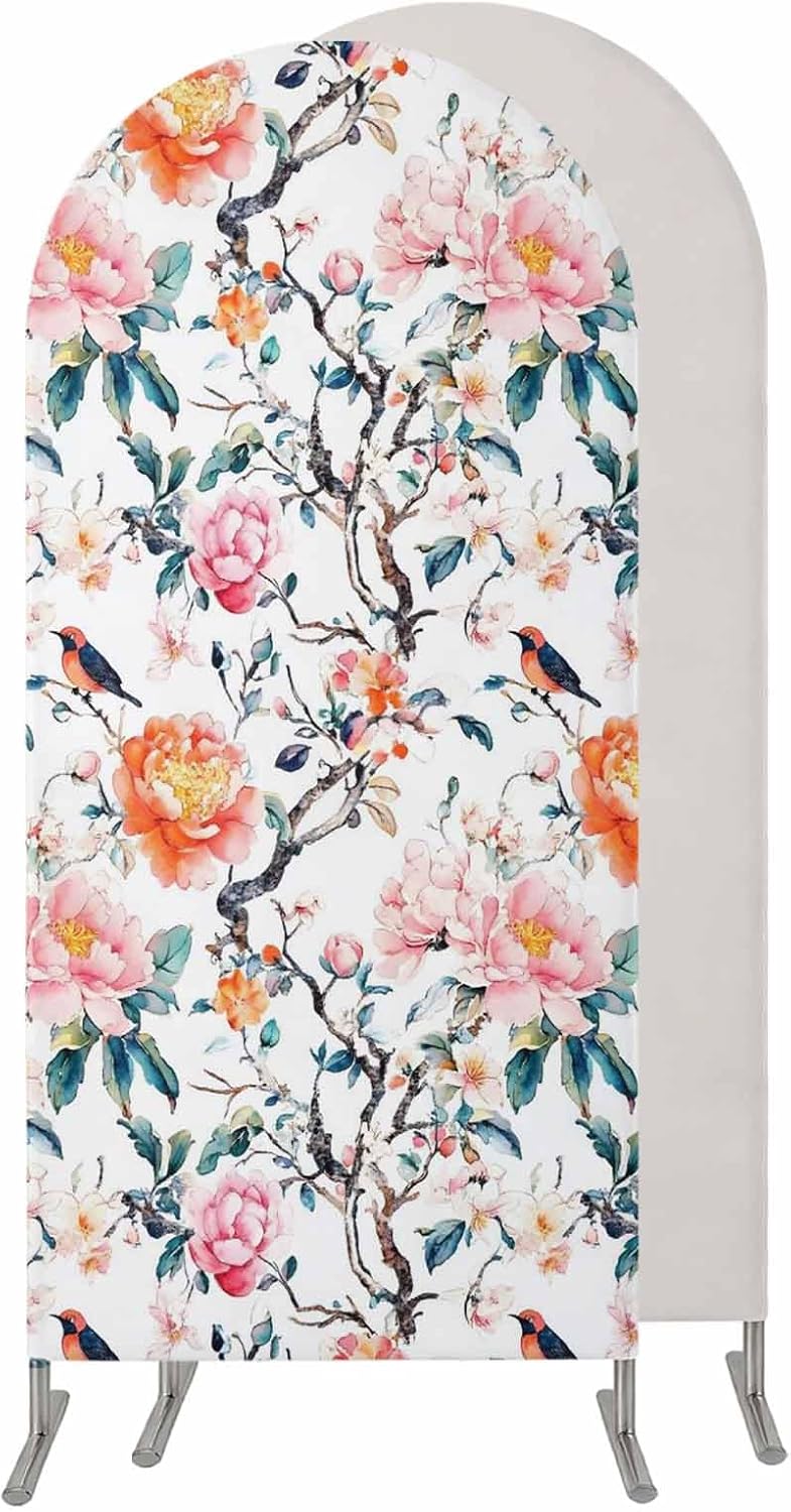 Jnbasdffb 7.2 Floral Blossom Wedding Arch Cover,Stretchy Spandex Arch Backdrop Stand Covers FT,Farmhouse Oil Painting
