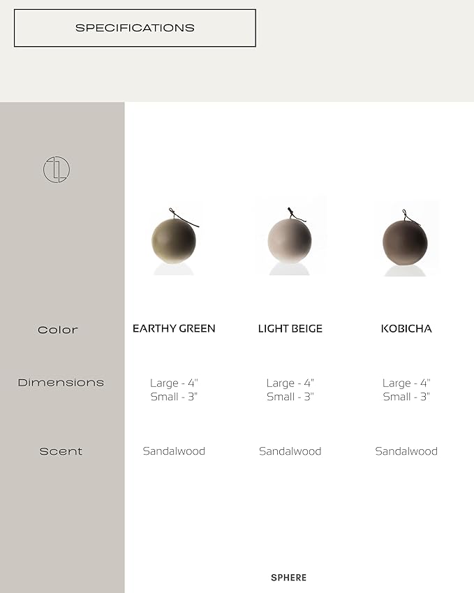 LAWA Imperfect Sphere Candle - Beautiful Handmade Pillar Scented Soy Wax Elegant Aesthetic Candle Housewarming Gift Home Room Shelf Decor Idea (Light Beige, Large)