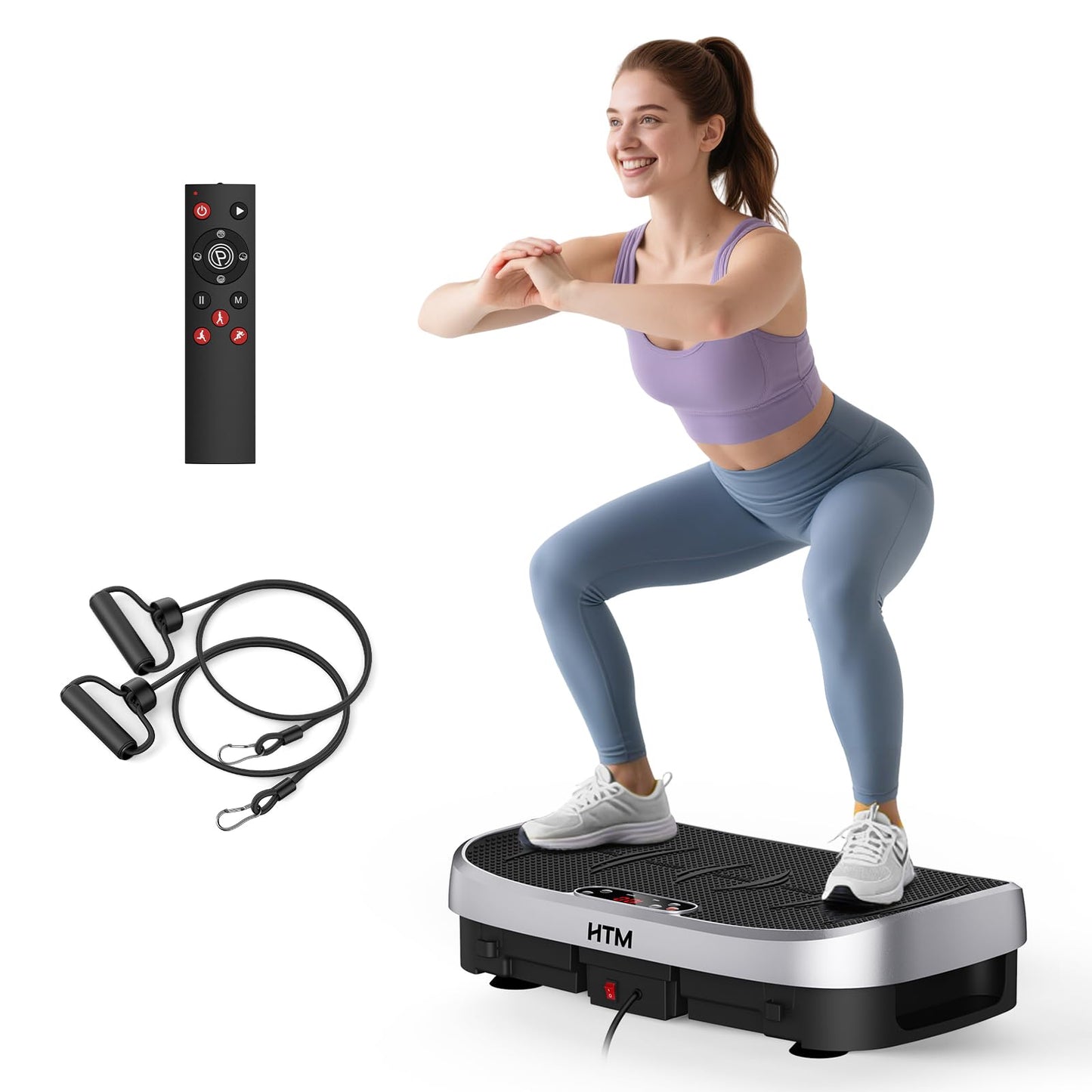 HTM Curved Vibration Plate Exercise Machine, Whole Body Shake Plate with 150W Motor & Resistance Band, 330lbs Weight Capacity, 120 Speeds, Low Noise Vibration Board for Weight Loss, Home Fitness