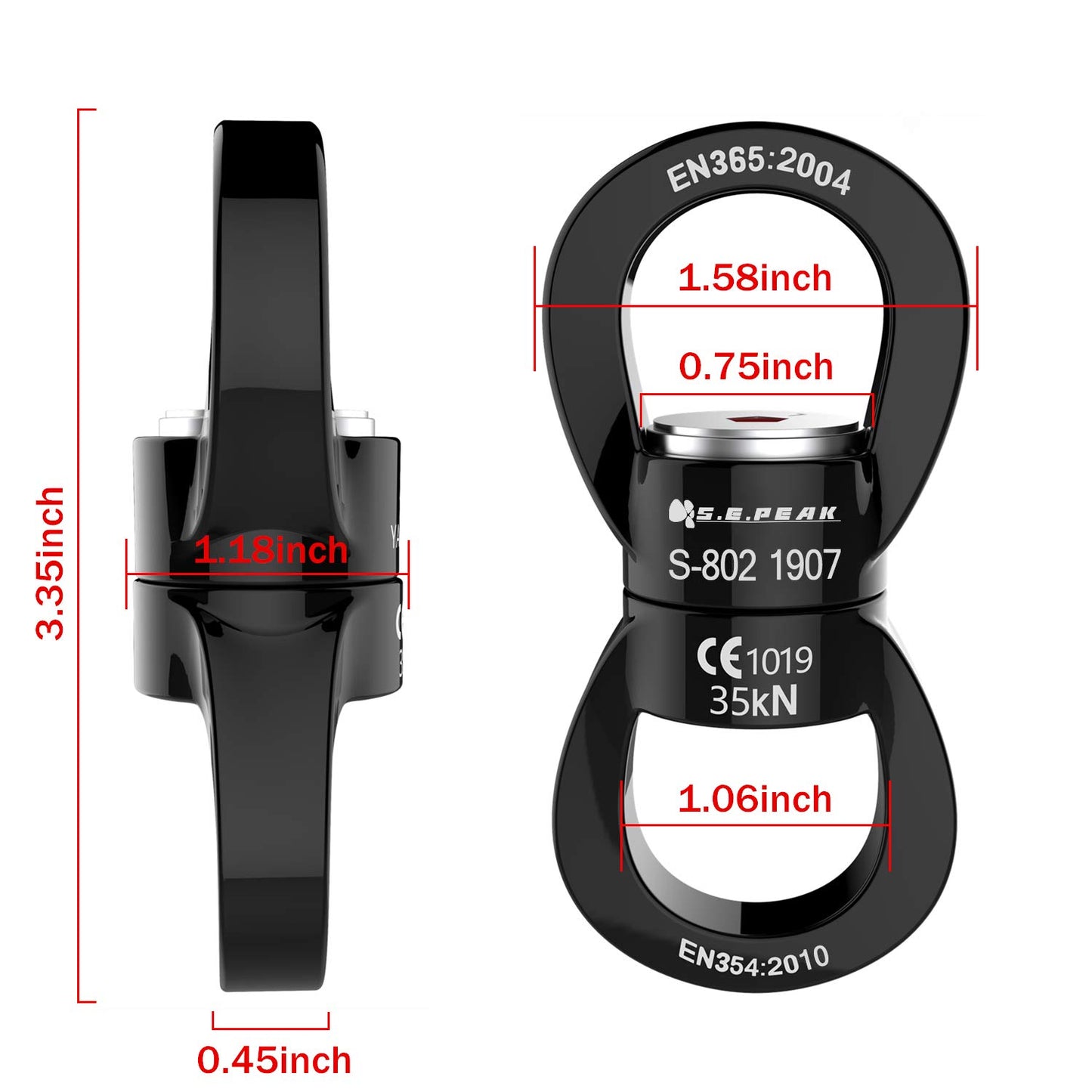 Swing Swivel 35kN Safest Rotational Device, Swing Spinner, Carabiner Swivel, Climbing Rope Swivels for Children’s Web Tree Swing Setting, Aerial Dance, Hanging Hammock by PROND (A - Black)