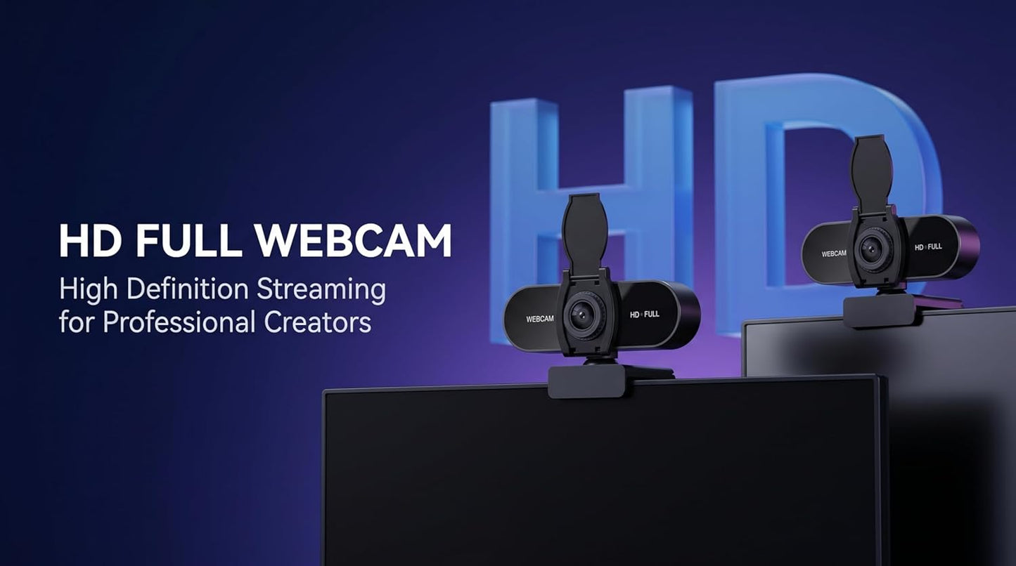 TOYAYAYO 2K HD Webcam with Microphone, Noise Cancellation, Privacy Cover, Wide-Angle Lens, Auto Light Correction, Plug